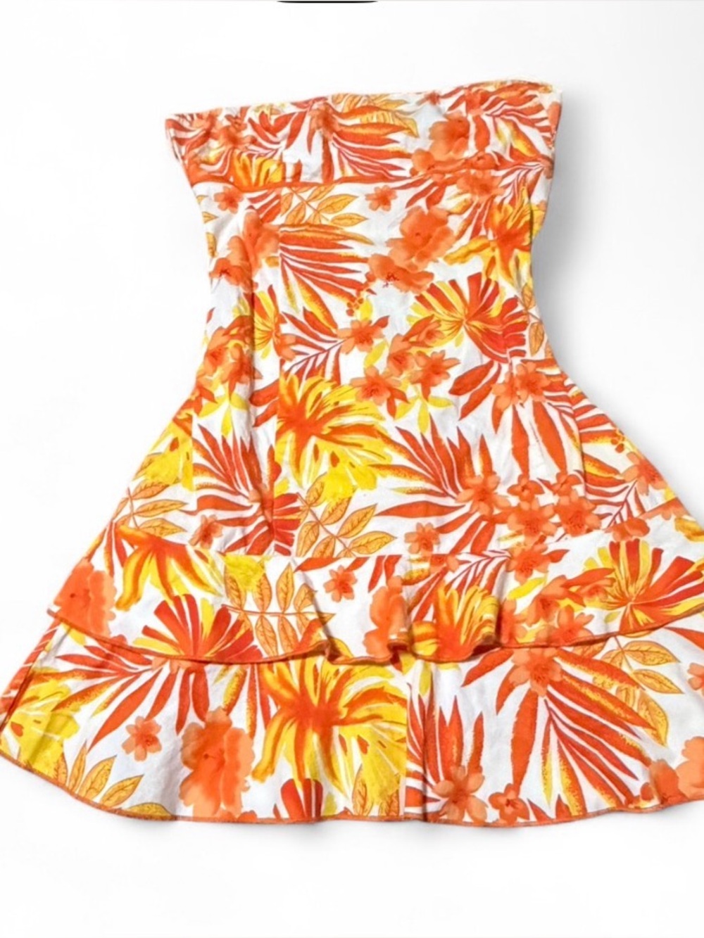 Vintage Y2K City Triangles Tropical Floral Strapless Ruffle Dress